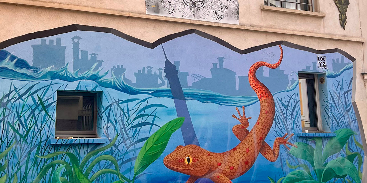 Salamandre sur un mur d'une butte tranquille